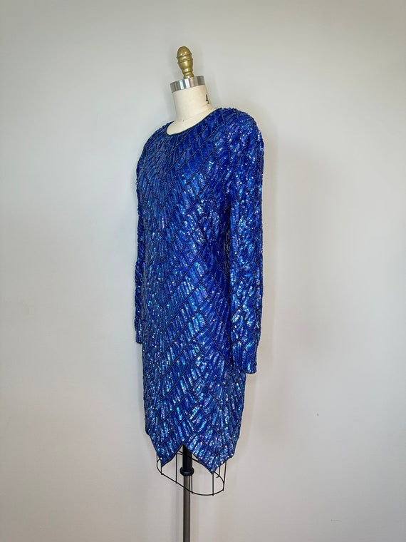 Vintage Beaded Sequin Beautiful Cobalt Dress - image 2