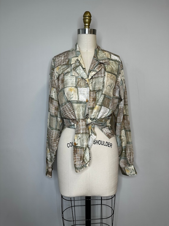 Fern Squared Silk Button Down Blouse - image 1