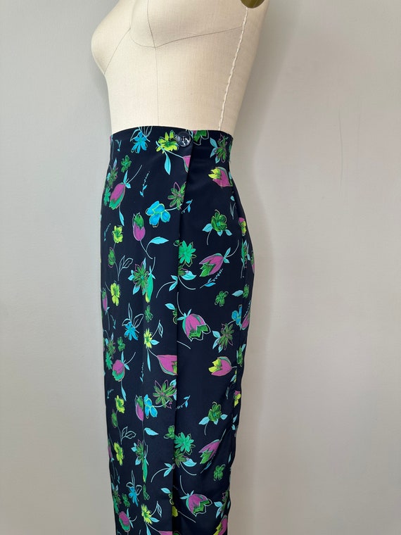 Blue Floral Faux Wrap Ankle Skirt - image 6