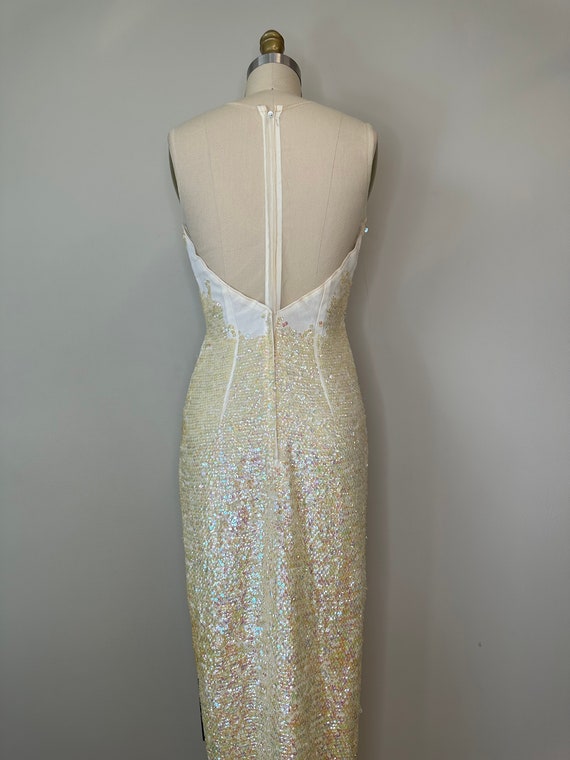 Vintage Cream Sequin Fitted Sleeveless Dress - image 8