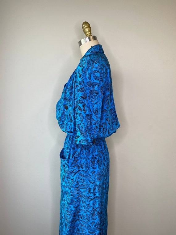 Vintage Secretary Silk Blue Dress - image 5