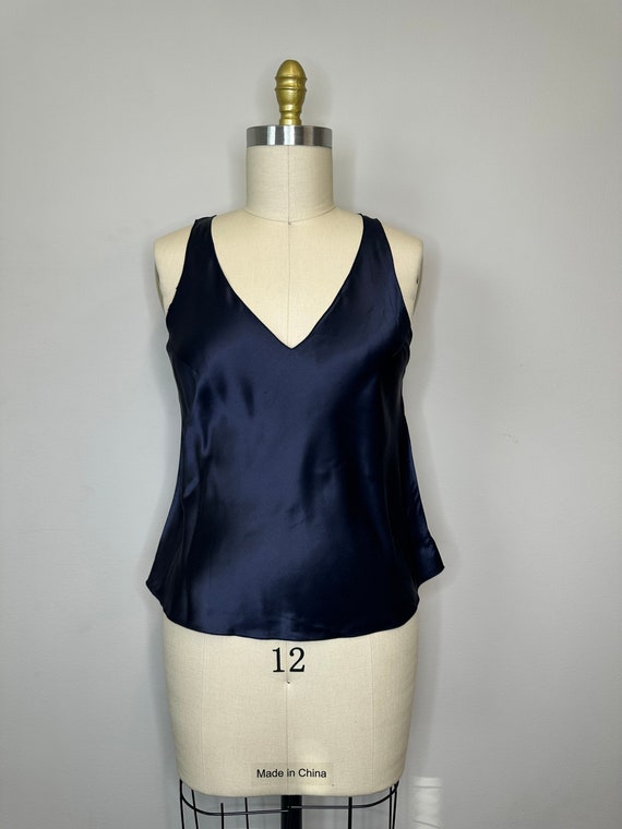 Garnett Hill Navy V-Neck Blouse