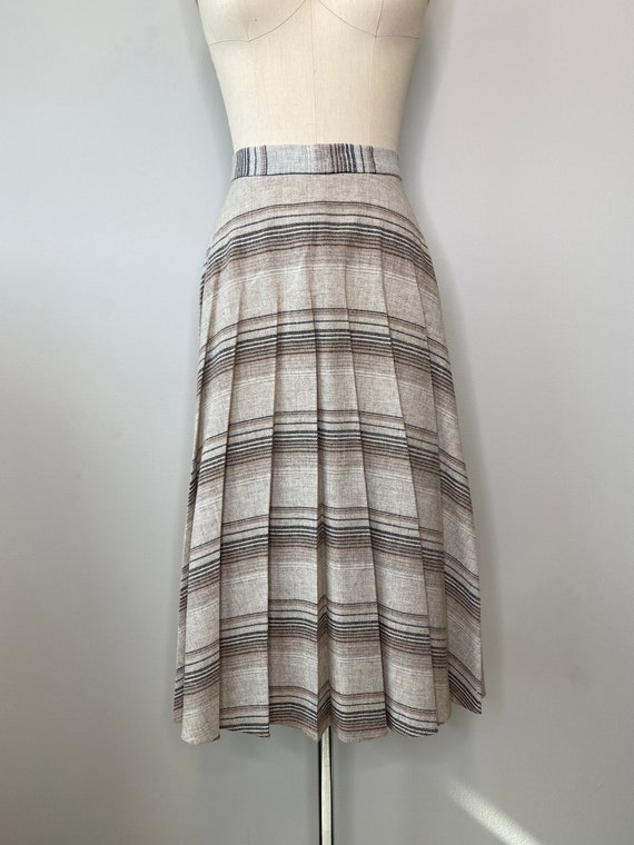 Oatmeal Pleated Tartan Wool Skirt - image 1