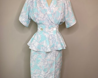 Vintage Leafy Secretary Peplum Dress