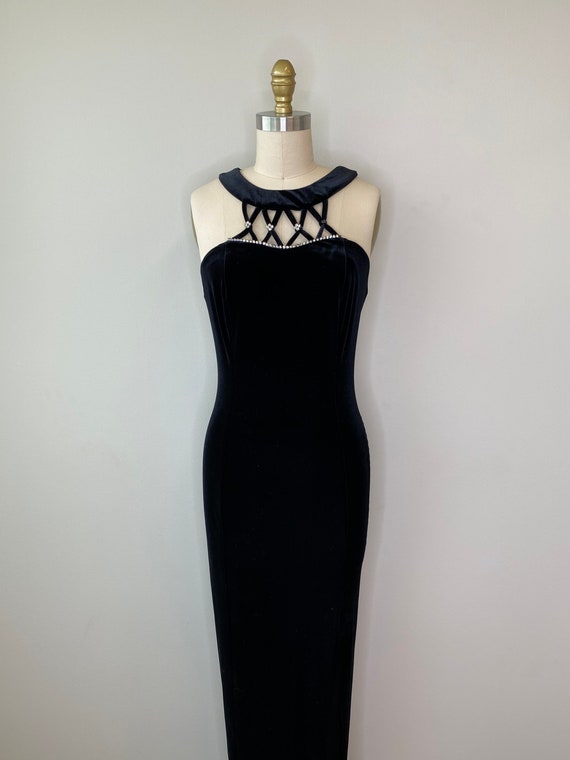 Black Velvet Halter Long Evening Gown with Slit - image 10