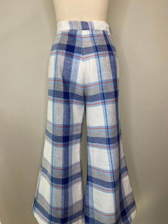 70s Blue & White Tartan Flare Trousers - image 6