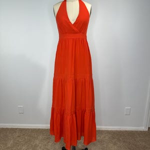 sachin and babi light blue dress Orange Halter Open Knit Midi Dress