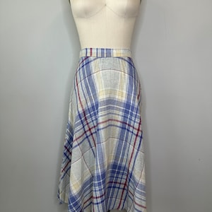 70s Plaid Periwinkle Yellow & Burgundy Skirt