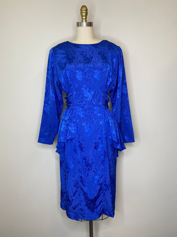 Cobalt Blue Silky Secretary Peplum Dress | Etsy
