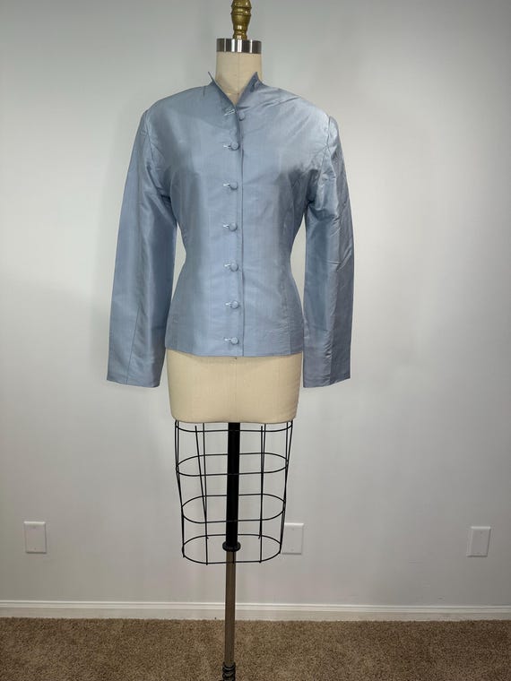 Sky Blue Shiny Button Down Blazer - image 1