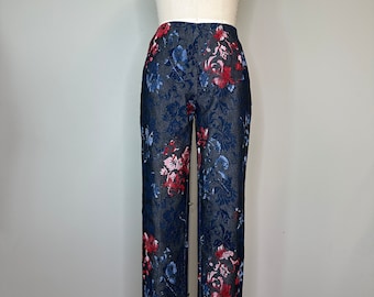 Bloemen marineblauwe broek met rechte pijpen