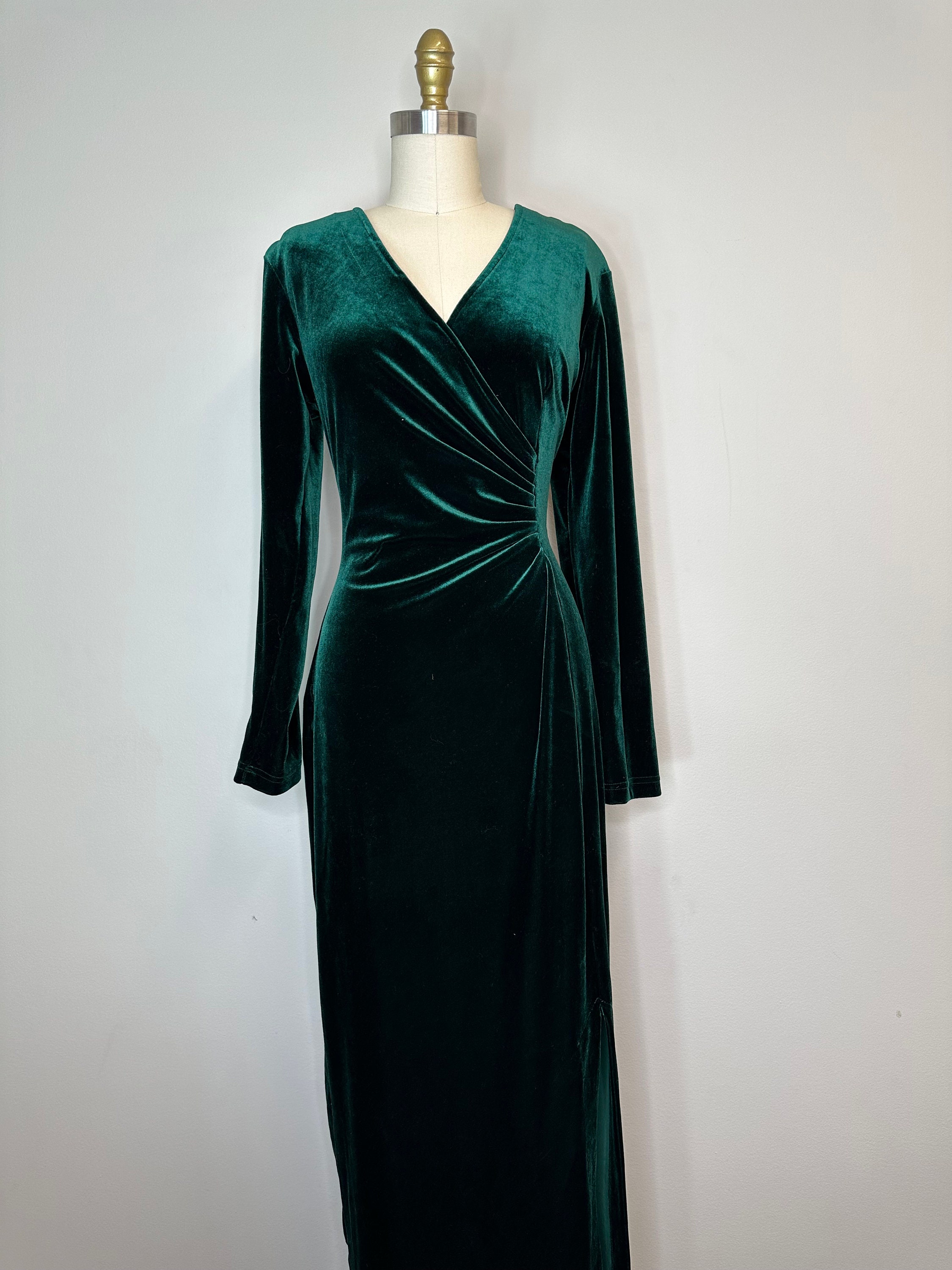 Robbie Bee Emerald Green V-Neck Long Dress