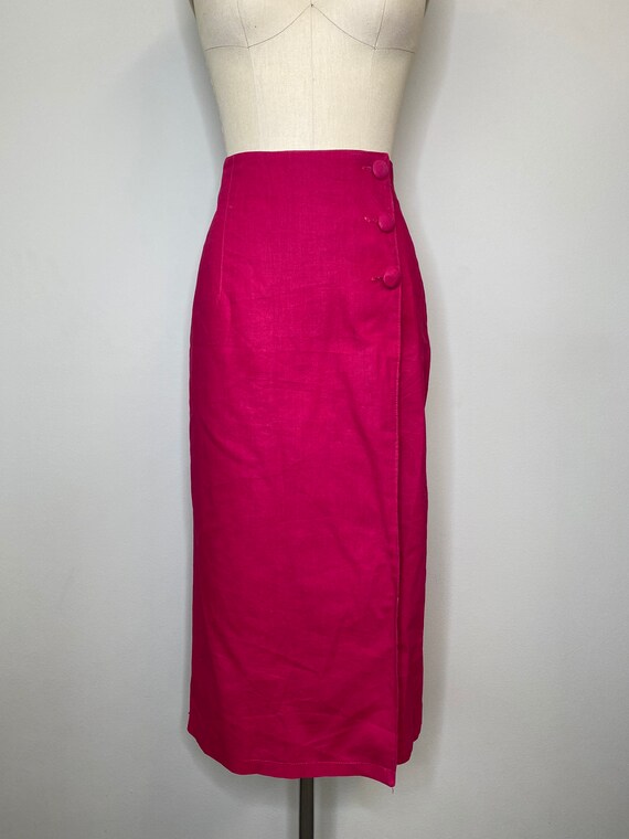 Fuchsia Wrap 3 Button Midi Skirt - image 2