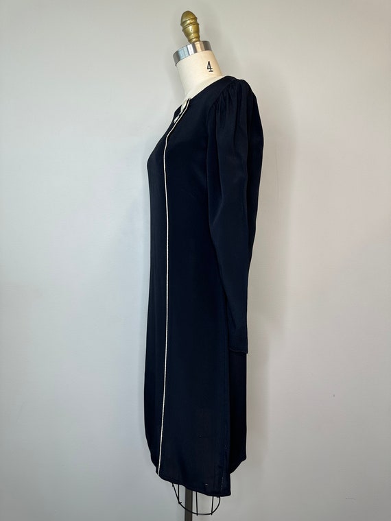 Vintage Black Shift Dress with Gold Button - image 3