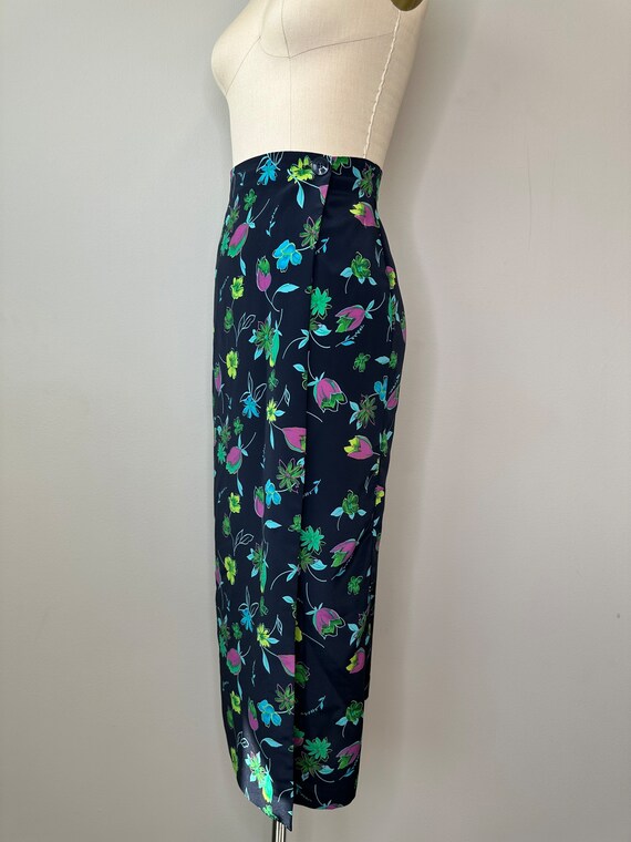 Blue Floral Faux Wrap Ankle Skirt - image 3