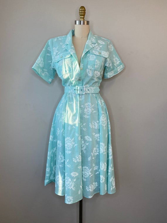 50’s Secretary Seamfoam Green & White Dress