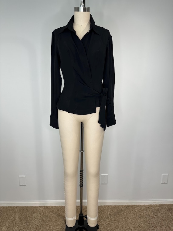 Escada Black Silk Button Drop Blouse - image 1