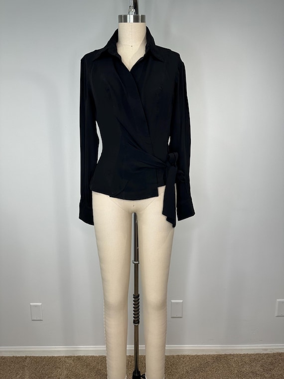 Escada Black Silk Button Drop Blouse - image 3