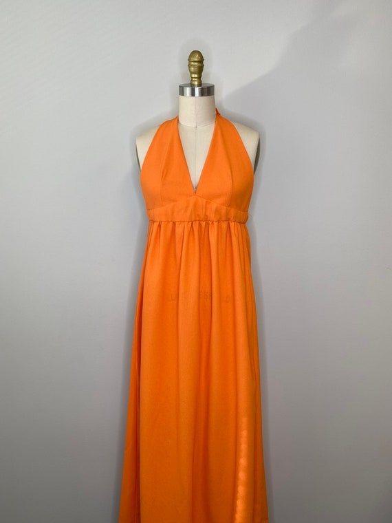 Vintage 70 Orange Halter Dress - image 8