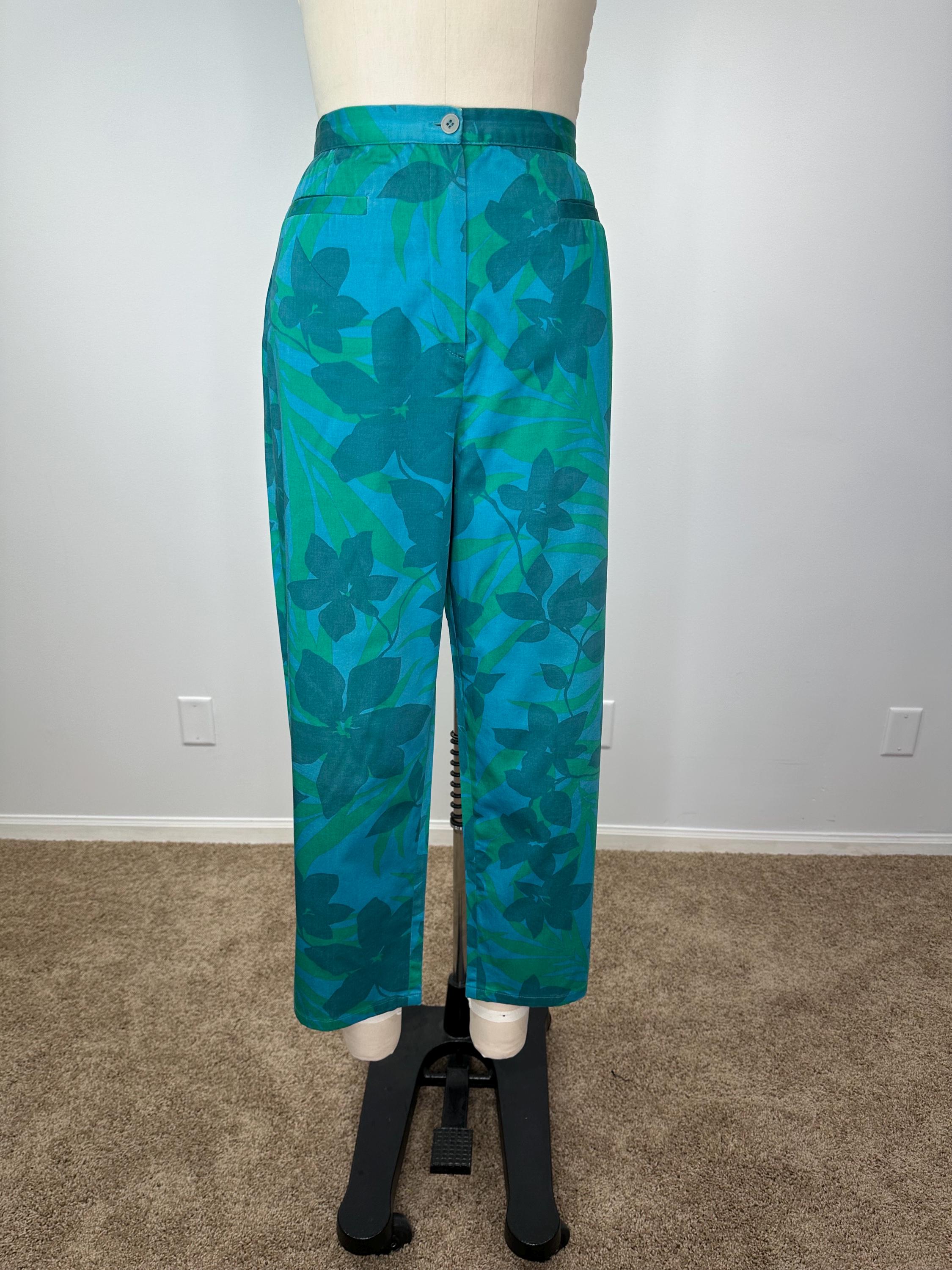 Herman Geist Stretch Emerald Green Botanical Ankle Trousers - Etsy
