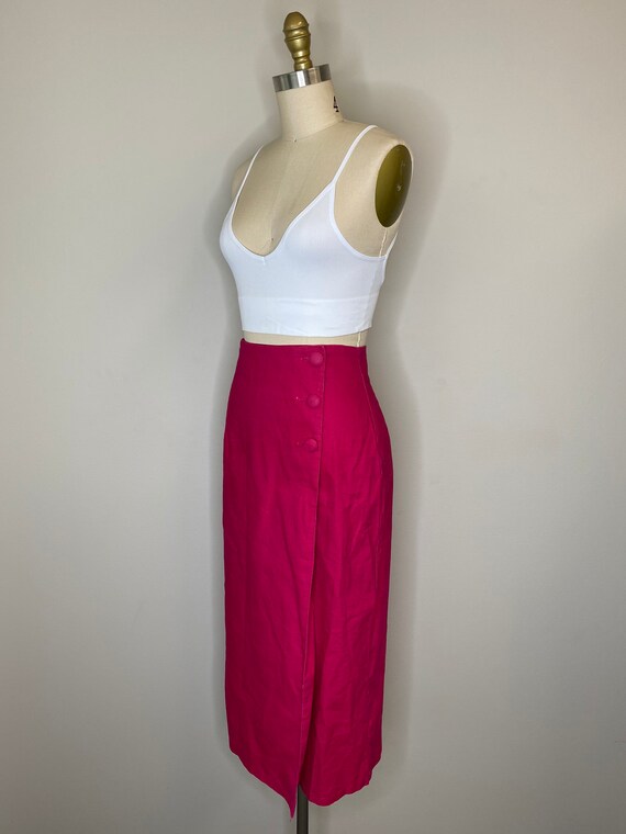 Fuchsia Wrap 3 Button Midi Skirt - image 3
