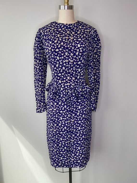 blue and white peplum dress Vintage 1940s Blue and White Rayon Peplum Dress main image 0