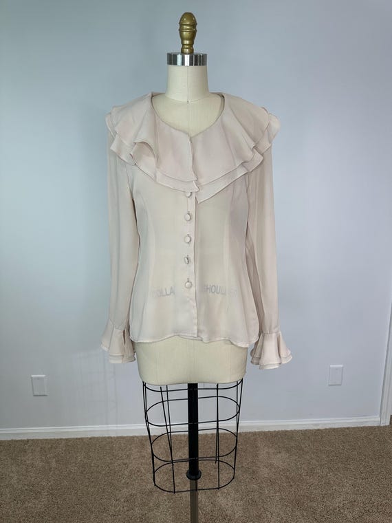 Jacobi Tan Ruffle Button Down Blouse - image 1