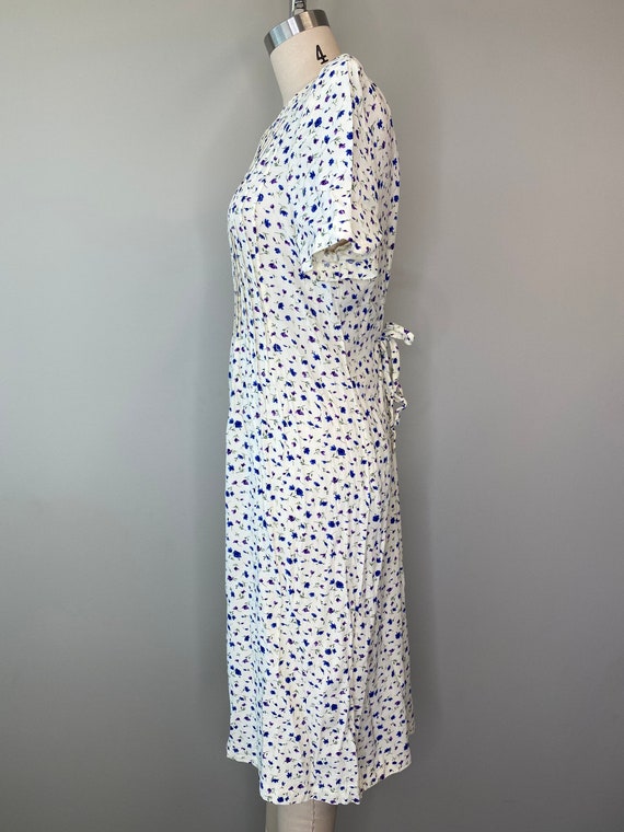 Vintage Ivory Purple & Blue Floral Day Dress - image 3