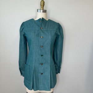 Vintage 70s Green Pocket Long Sleeve Blouse
