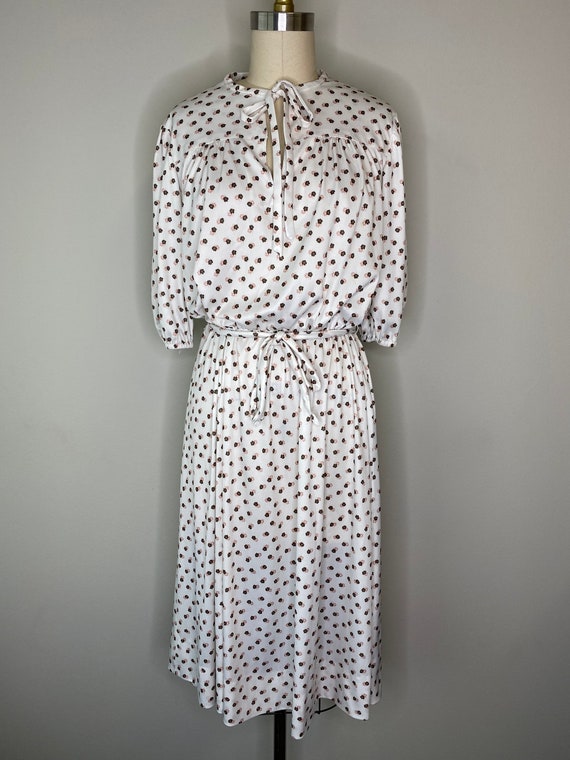 Vintage 70s Ivory Floral Secretary Dress