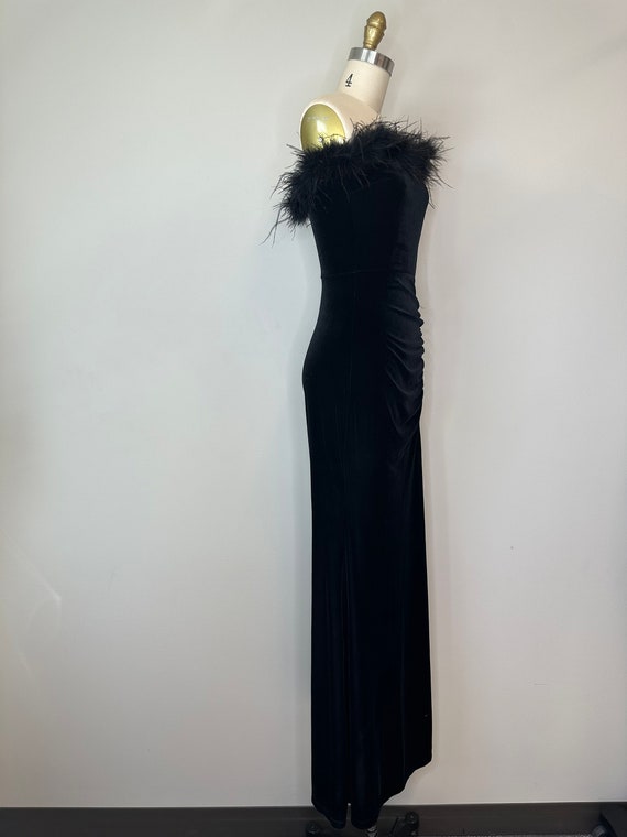 Black Velour Strapless Long Gown with Slit - image 8