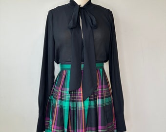 Green, Violet Plaid Pleated Skirt
