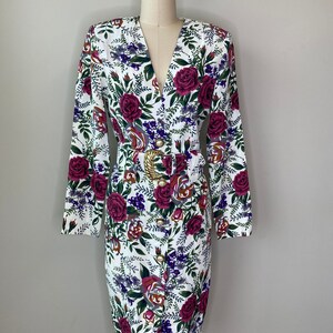 Vintage Botanical Long Sleeve Pearl Button Fitted Dress