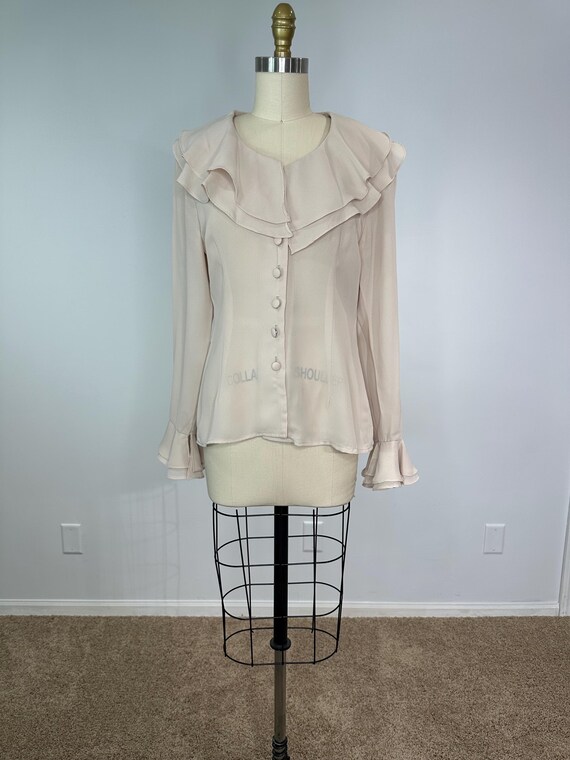 Jacobi Tan Ruffle Button Down Blouse - image 2