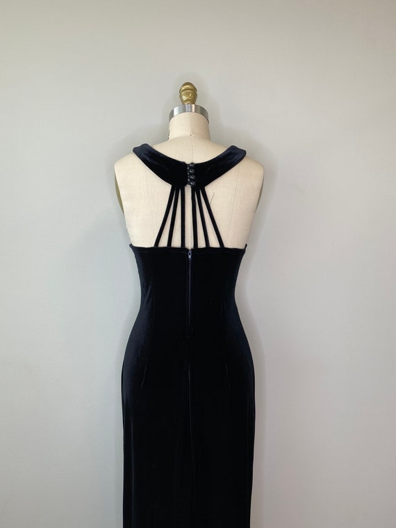 Black Velvet Halter Long Evening Gown with Slit - image 8