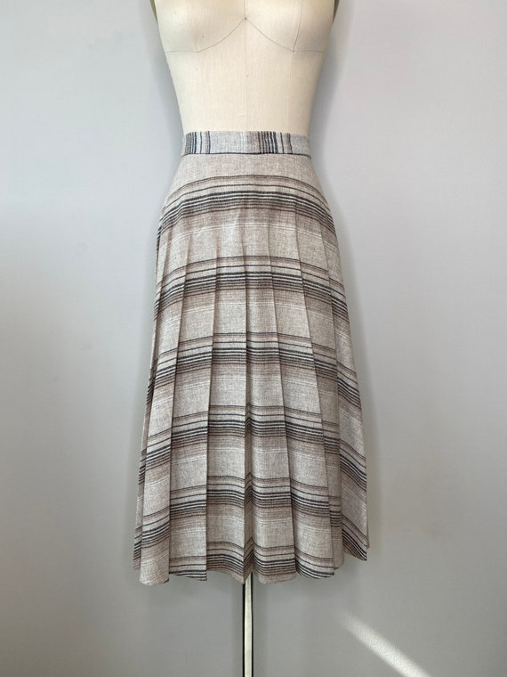 Oatmeal Pleated Tartan Wool Skirt - image 4