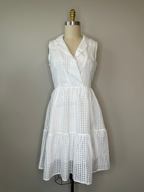 White Geometric Faux  Spring Wrap Dress