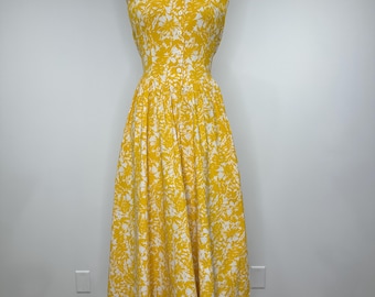 Vintage Yellow and White Flower Fit and Flare Dress