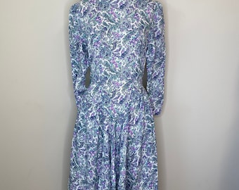 90s Paisley Long Sleeve midi Dress