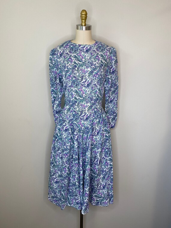 90s Paisley Long Sleeve midi Dress