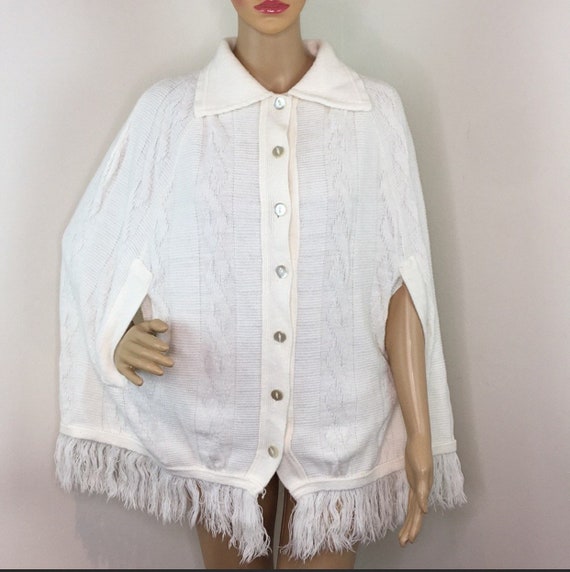 Vintage Ivory Knit Cape - image 1