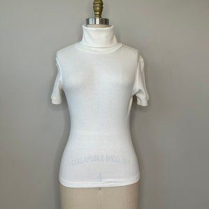 Soft Short Sleeve Cream Turtleneck Blouse