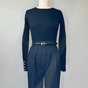 Harve Benard Dark Black Gray Pleated Trousers Petite