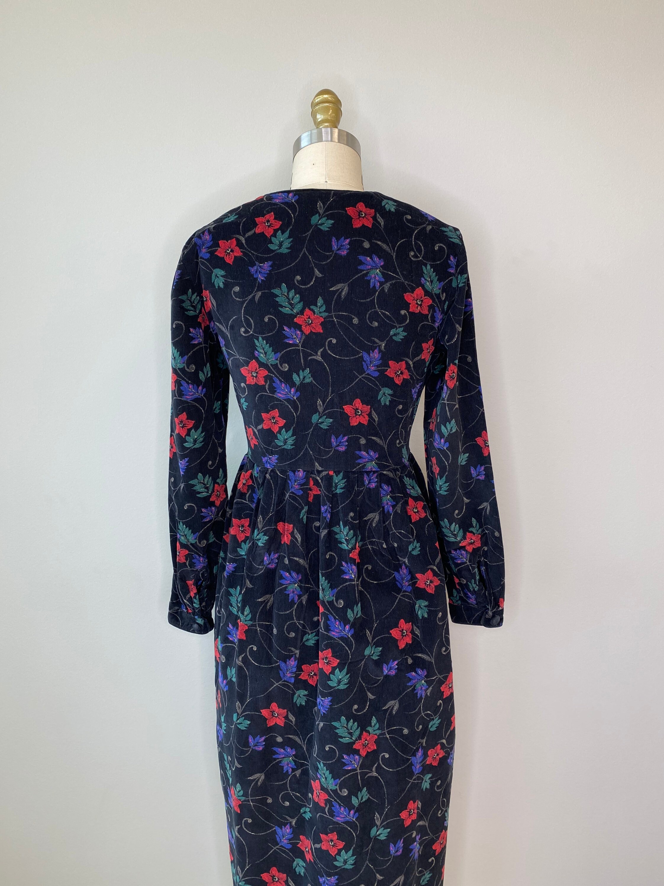 Talbots Red Floral Corduroy Long Sleeve Dress - Etsy