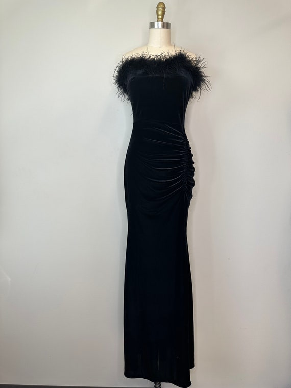 Black Velour Strapless Long Gown with Slit - image 5