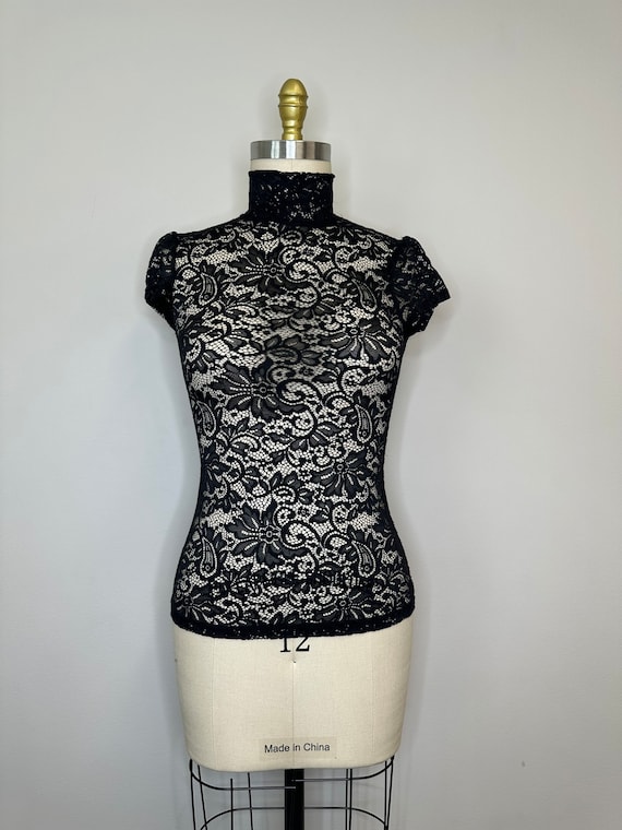 Black Lace Short Sleeve Blouse