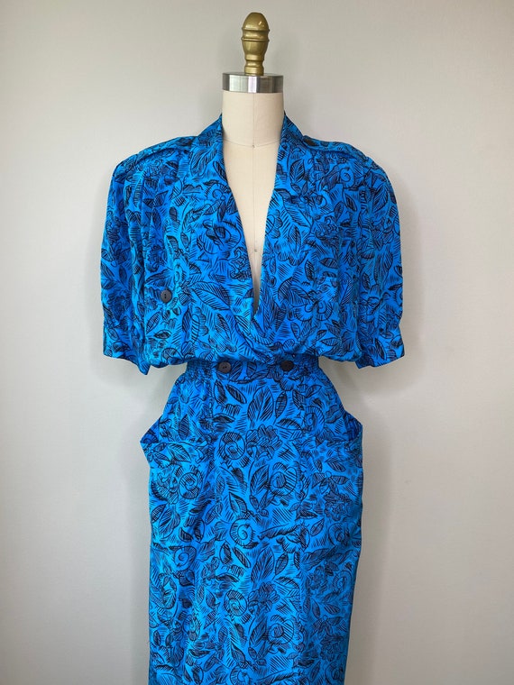 Vintage Secretary Silk Blue Dress - image 2