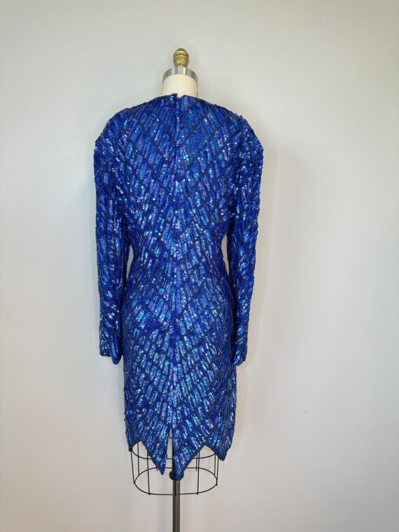Vintage Beaded Sequin Beautiful Cobalt Dress - image 4