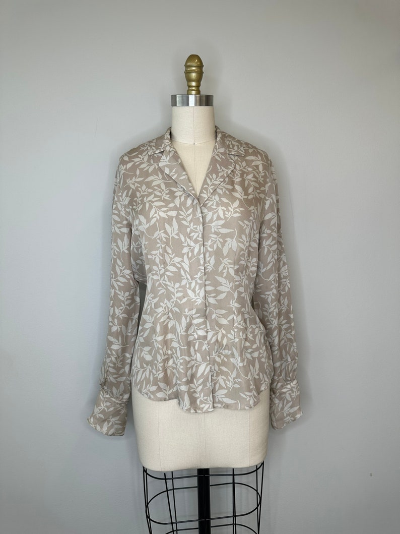 Kasper Silk Taupe and Beige Button Down Blouse image 6