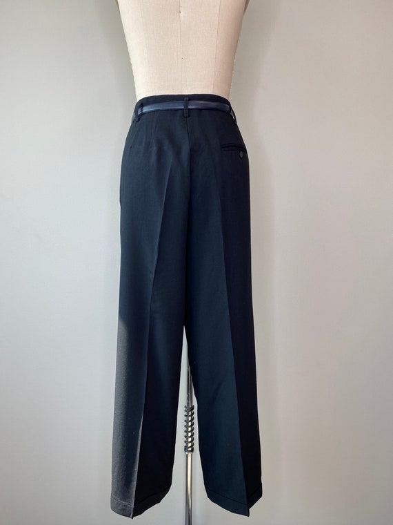 Black Pleated Cuff Wool Pants - image 8